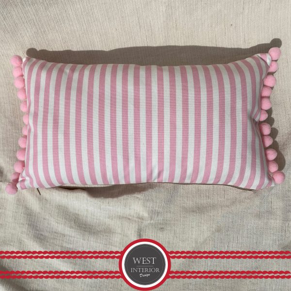 candy stripe cushion with pom pom