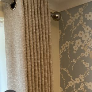 West Interior Design Eyelet curtains sateen lined close up